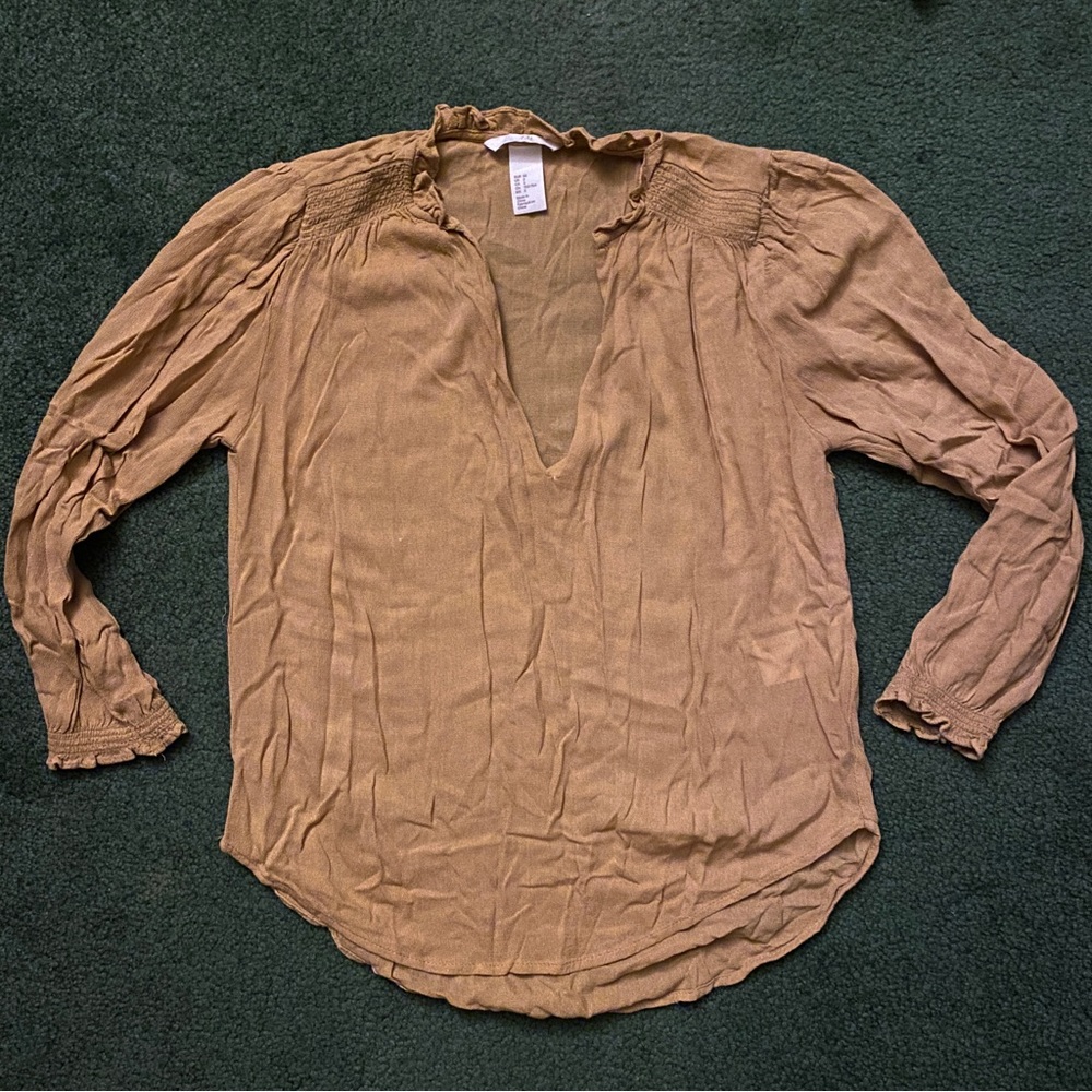H&M Golden Tan Retro Style 3/4 Sleeve Top - Size 2